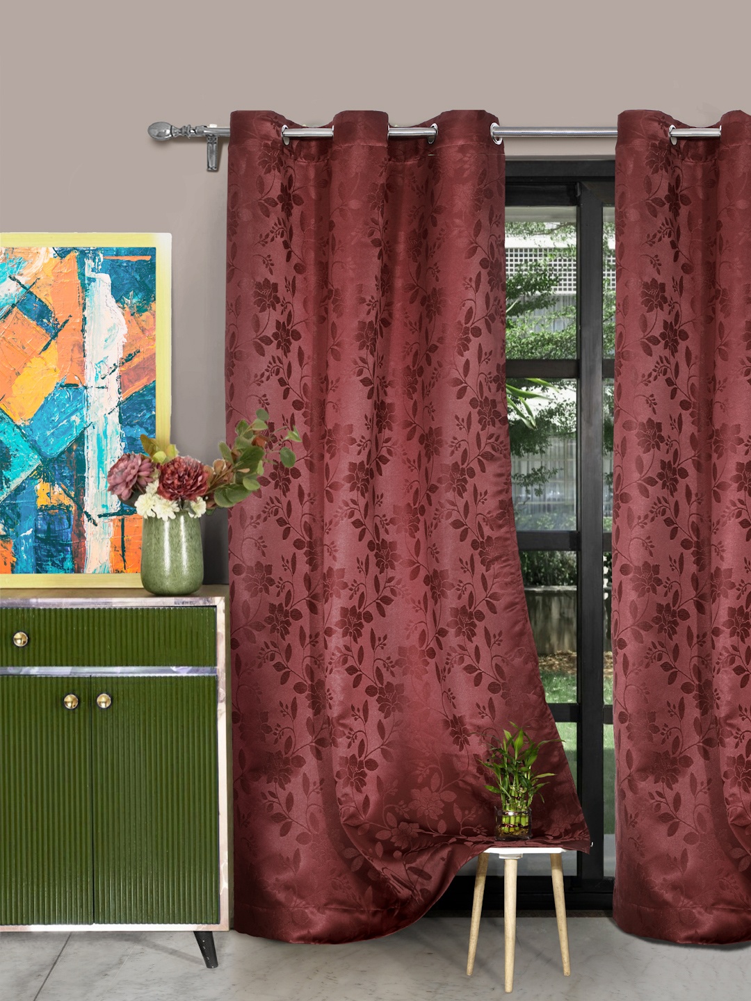 

ROSARA HOME Maroon Set of 2 Printed Door Curtains