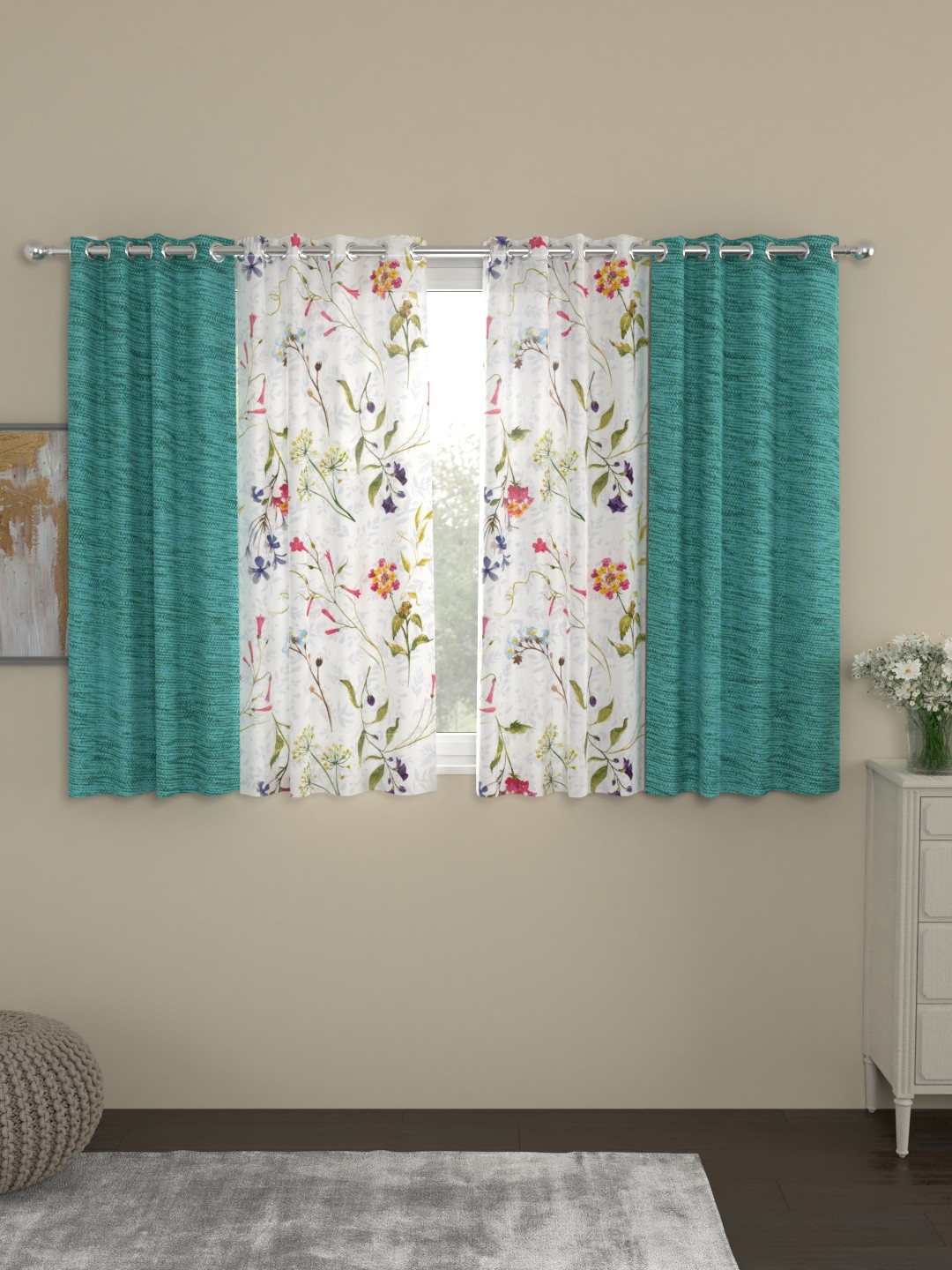 

ROSARA HOME Multicoloured Set of 4 Window Curtains, Multi