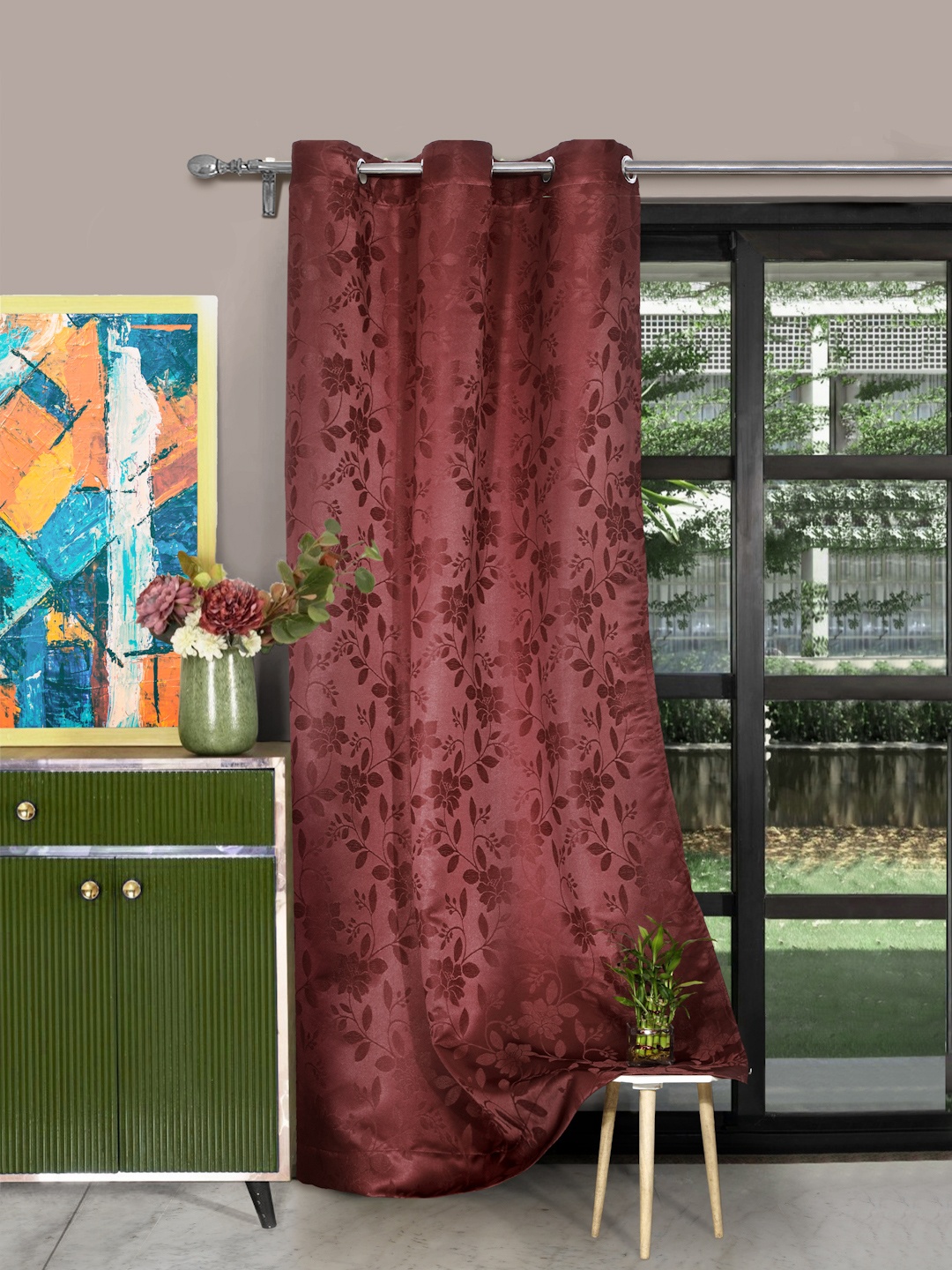 

ROSARA HOME Maroon Single Long Door Curtain