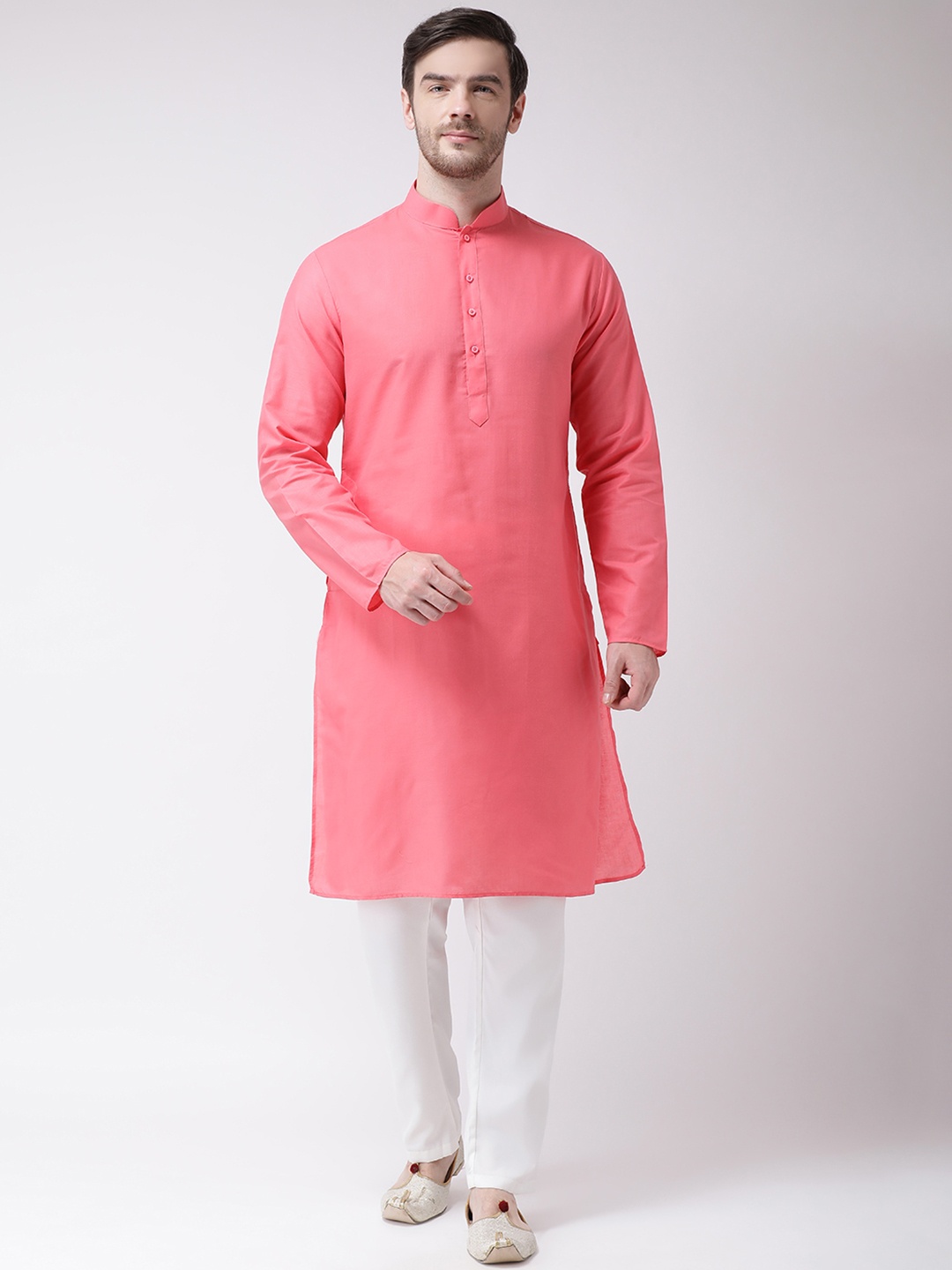 

SG LEMAN Men Pink & White Solid Kurta with Pyjamas