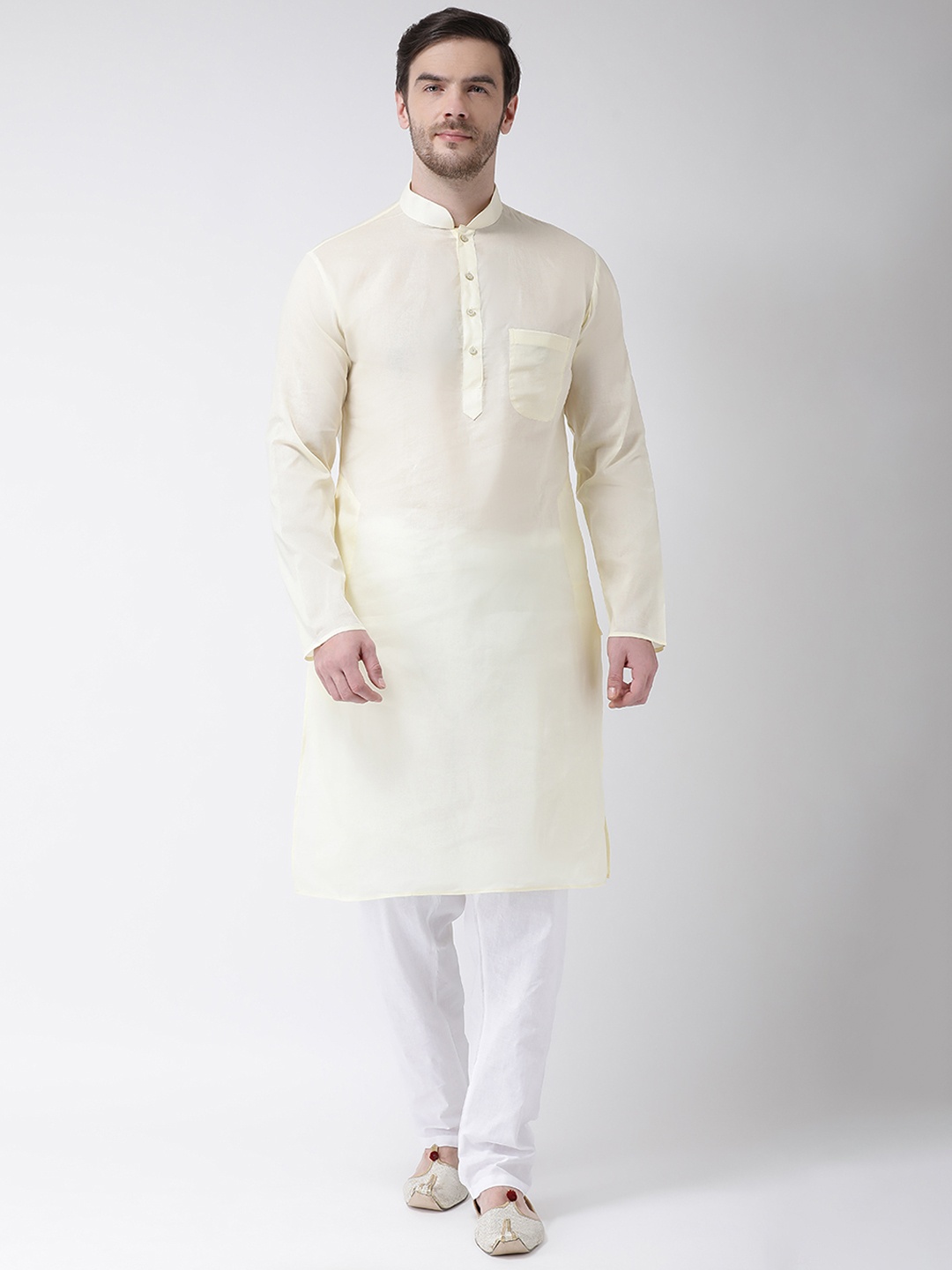 

SG LEMAN Men Yellow & White Solid Kurta with Pyjamas