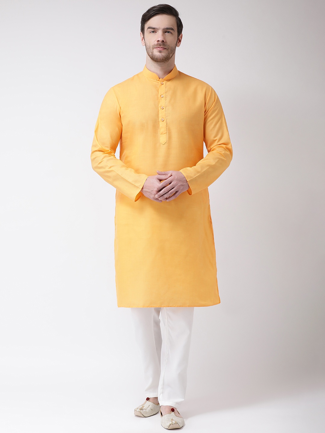 

SG LEMAN Men Yellow & White Solid Kurta with Pyjamas