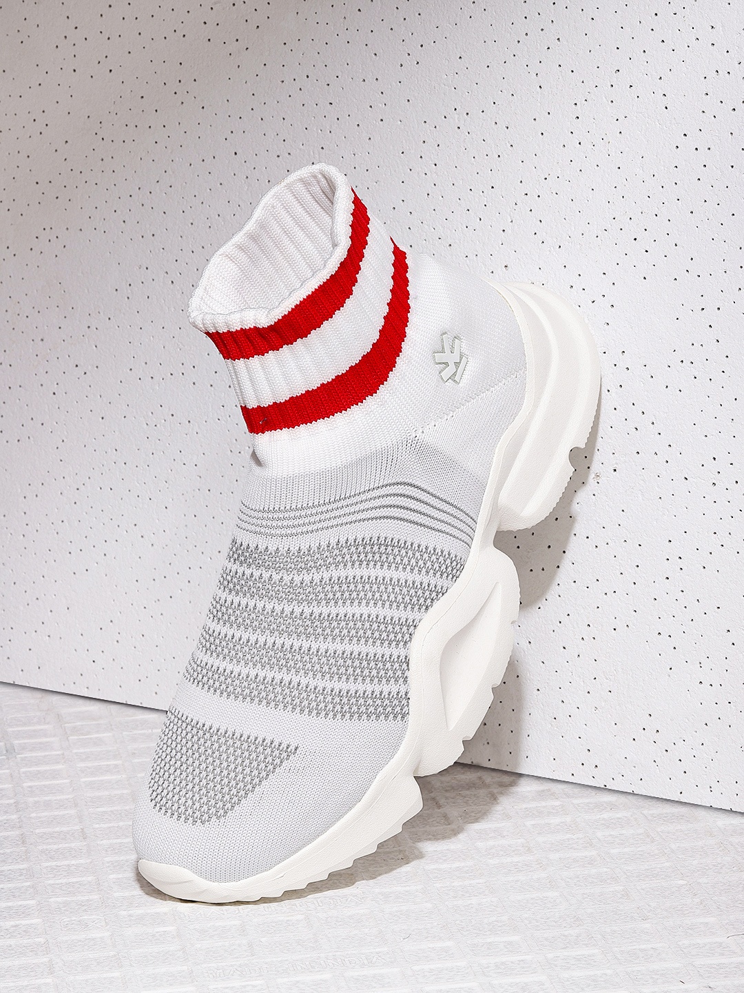 

WROGN Men White & Red Striped Mid-Top Sneakers