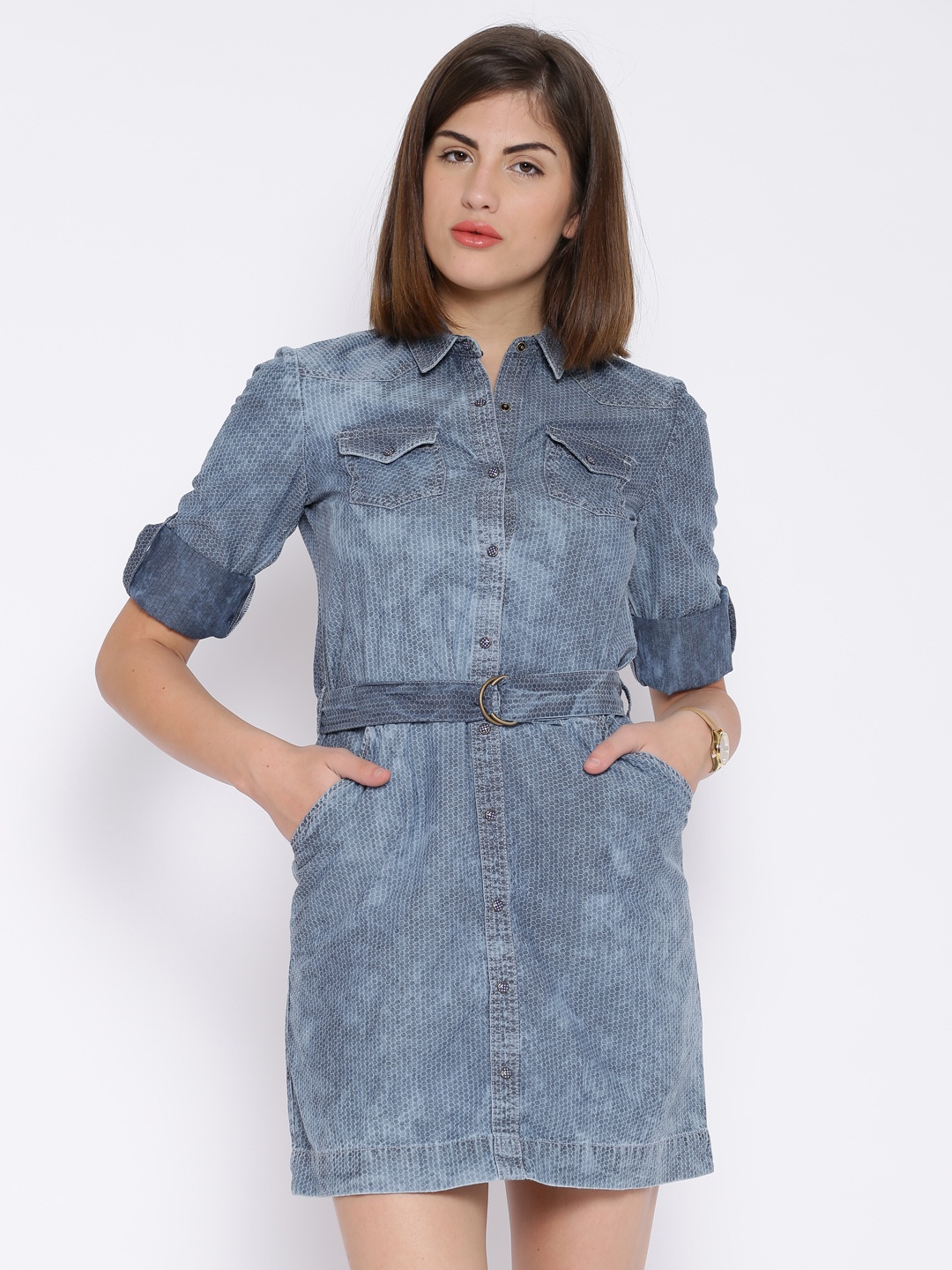 

Tokyo Talkies Blue Denim A-line Dress