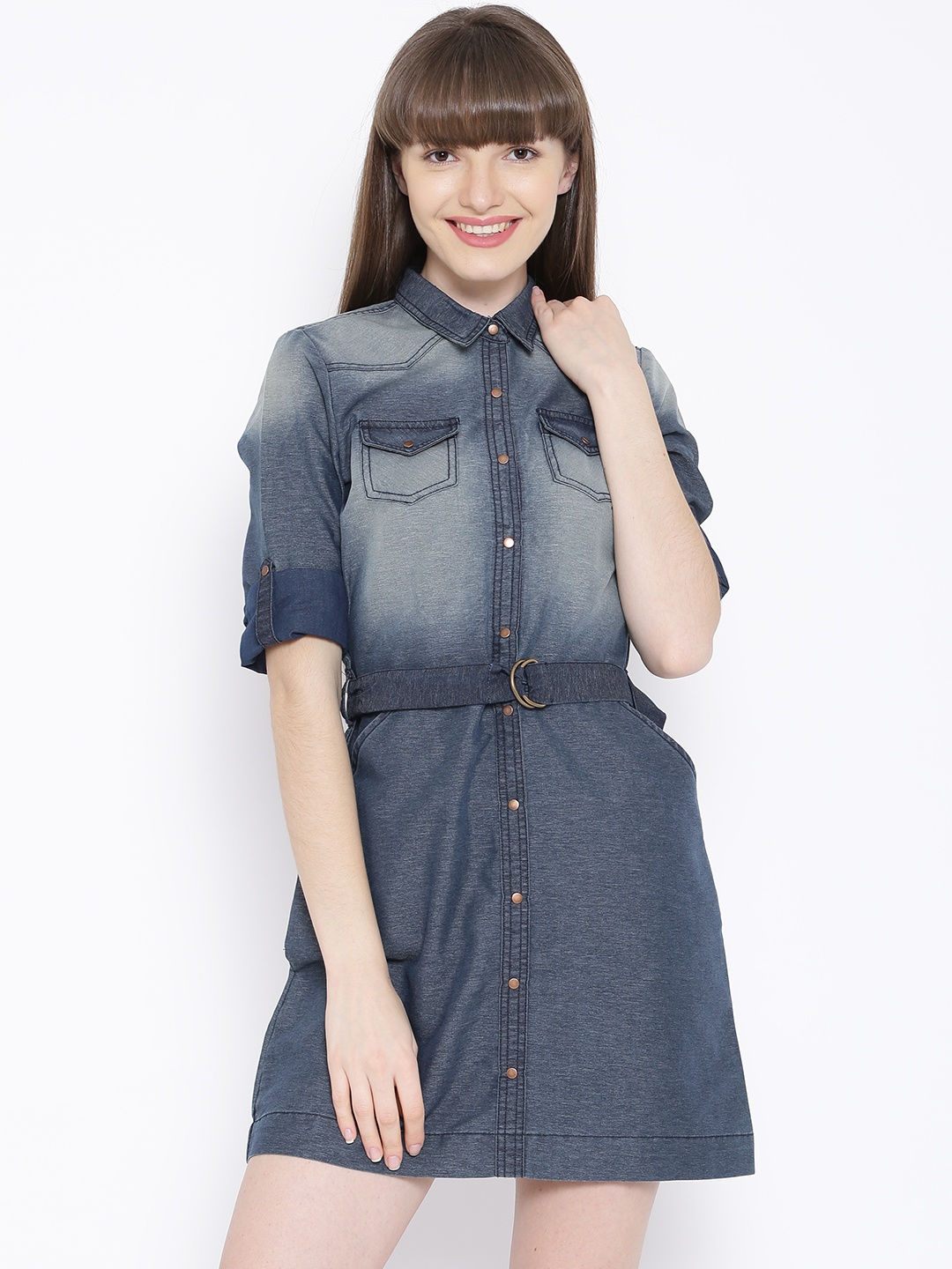 

Tokyo Talkies Navy Washed Denim Belted Dress, Blue