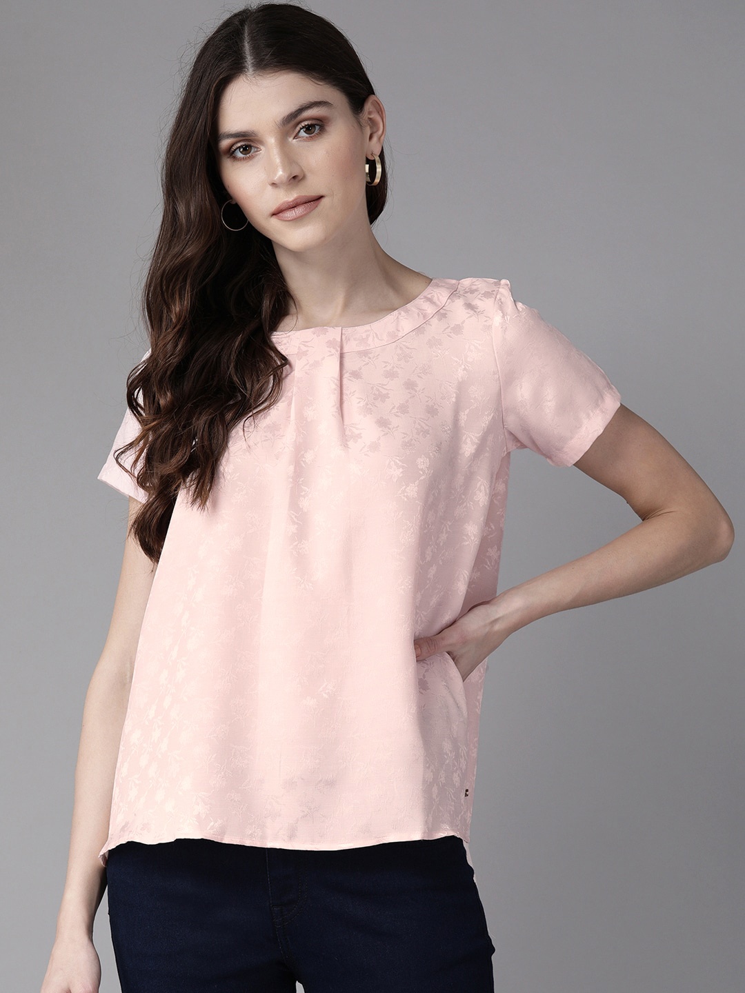 

Park Avenue Women Pink Self Design Styled Back Top