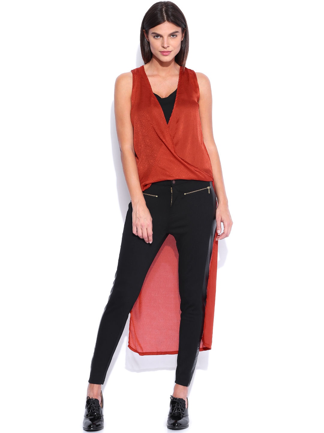 

Tokyo Talkies Red Sheer High-Low Polyester Top