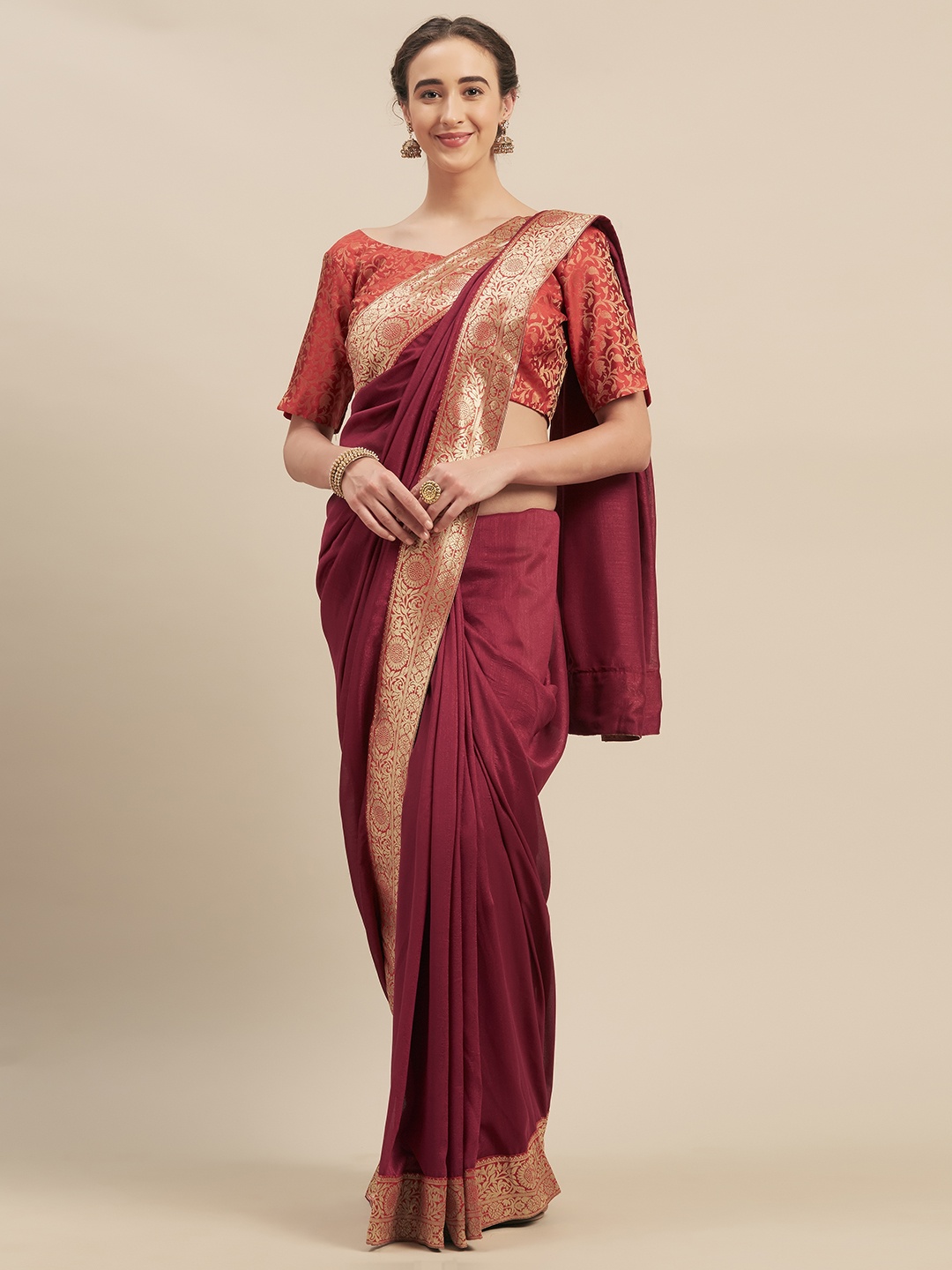 

Kvsfab Magenta Solid Pure Georgette Saree
