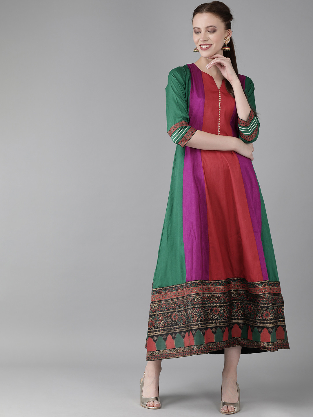 

Ahalyaa Women Multicoloured Colourblocked Panalled Maxi Dress, Multi