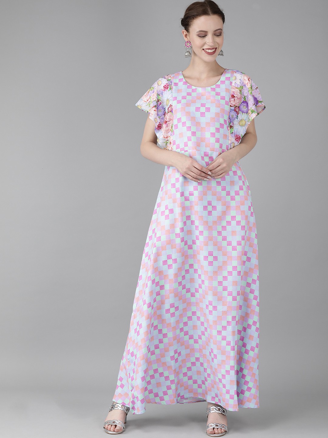 

Ahalyaa Women Purple & Sea Green Printed Maxi Dress, Lavender