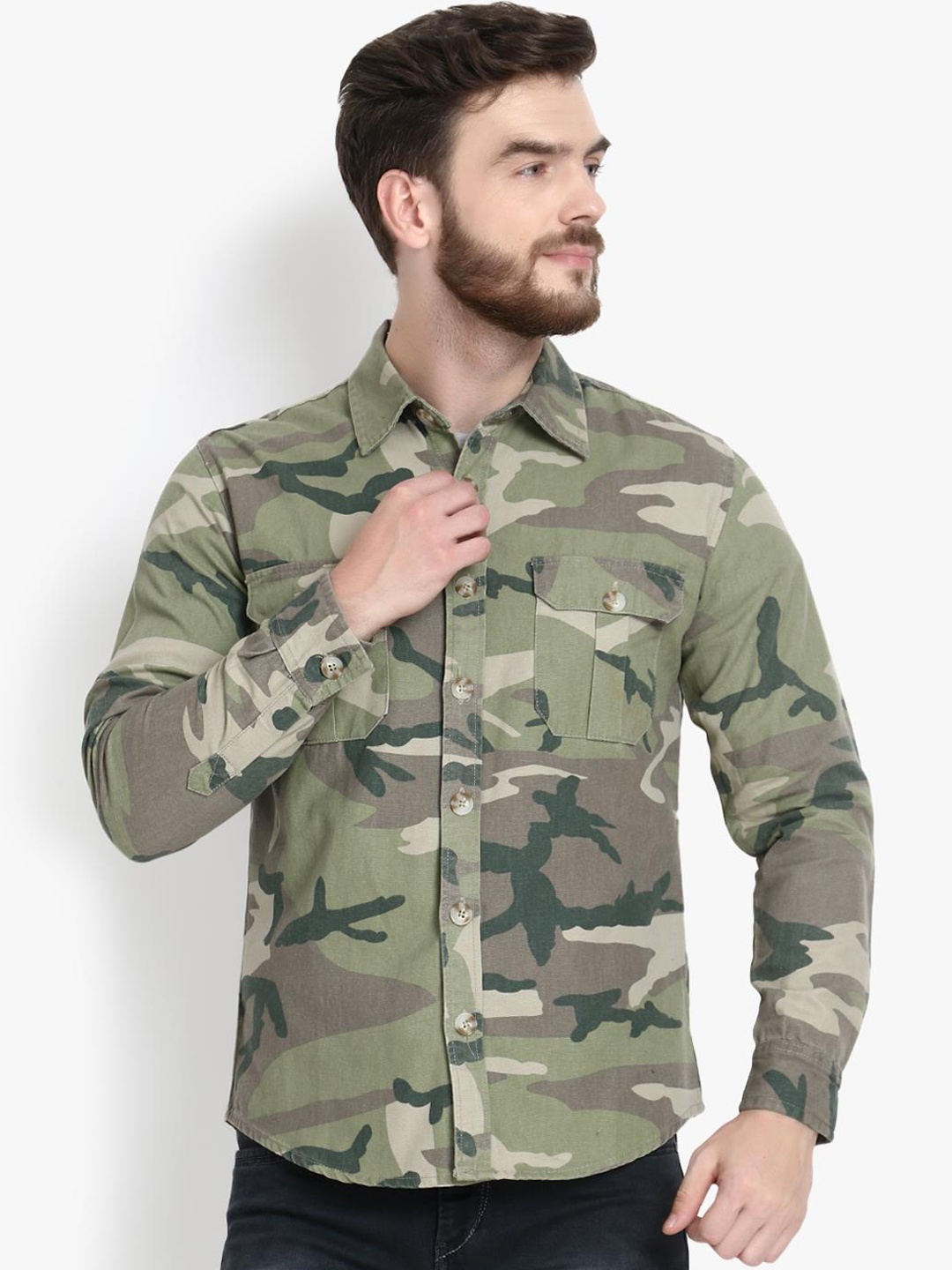 

Kotty Men Opaque Printed Casual Shirt, Olive