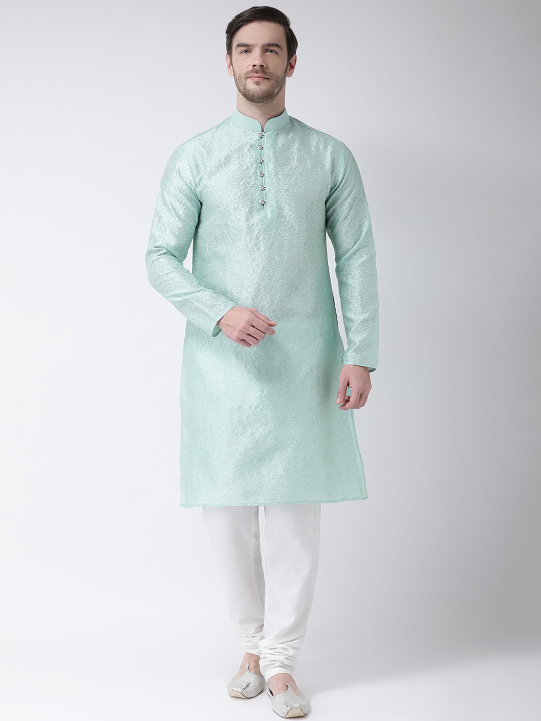 

SG LEMAN Men Green Self Design Kurta with Pyjamas