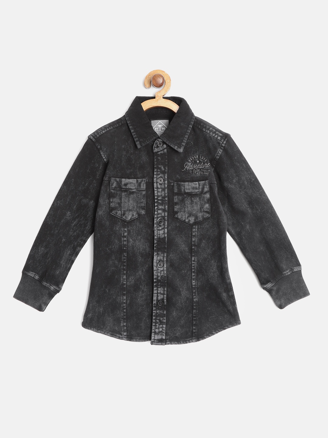 

Palm Tree Boys Black Regular Fit Dyed Knitted Pure Cotton Casual Shirt