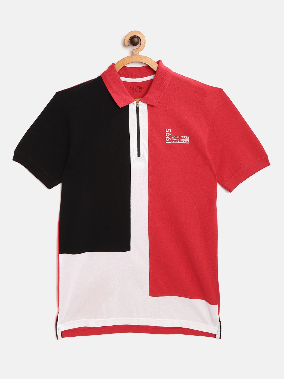 

Palm Tree Boys Red & Black Colourblocked Polo Collar T-shirt With Printed Detail