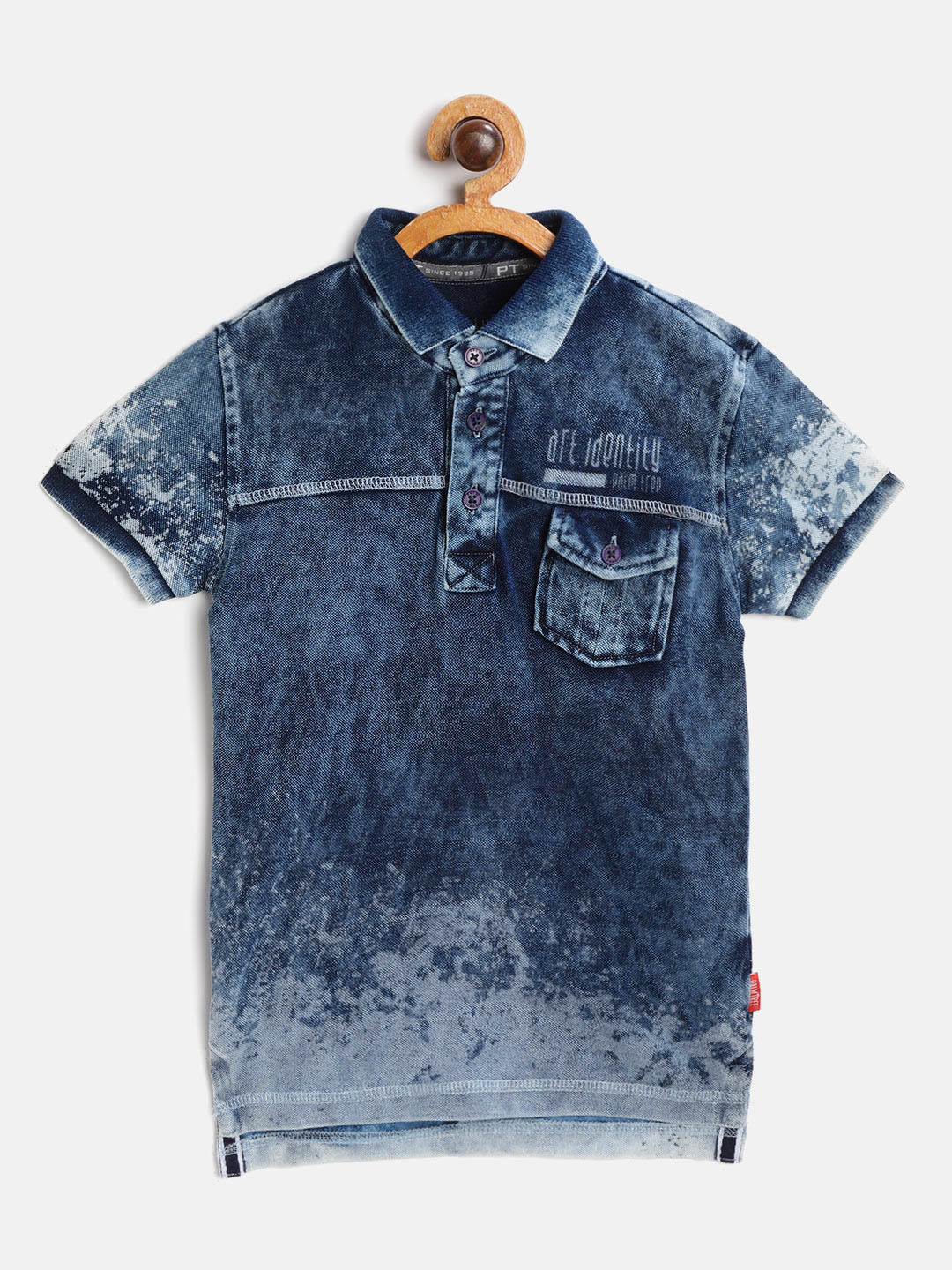 

Palm Tree Infant Boys Navy Blue Tie Dye Polo Collar Pure Cotton T-shirt