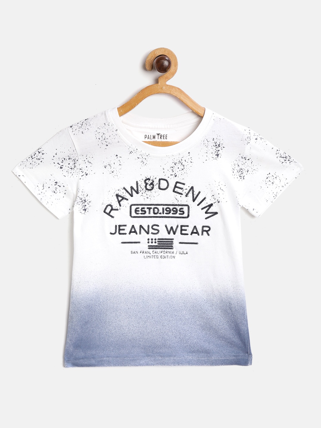 

Palm Tree Infant Boys White Blue Abstract Gradient Print Round Neck Pure Cotton T-shirt