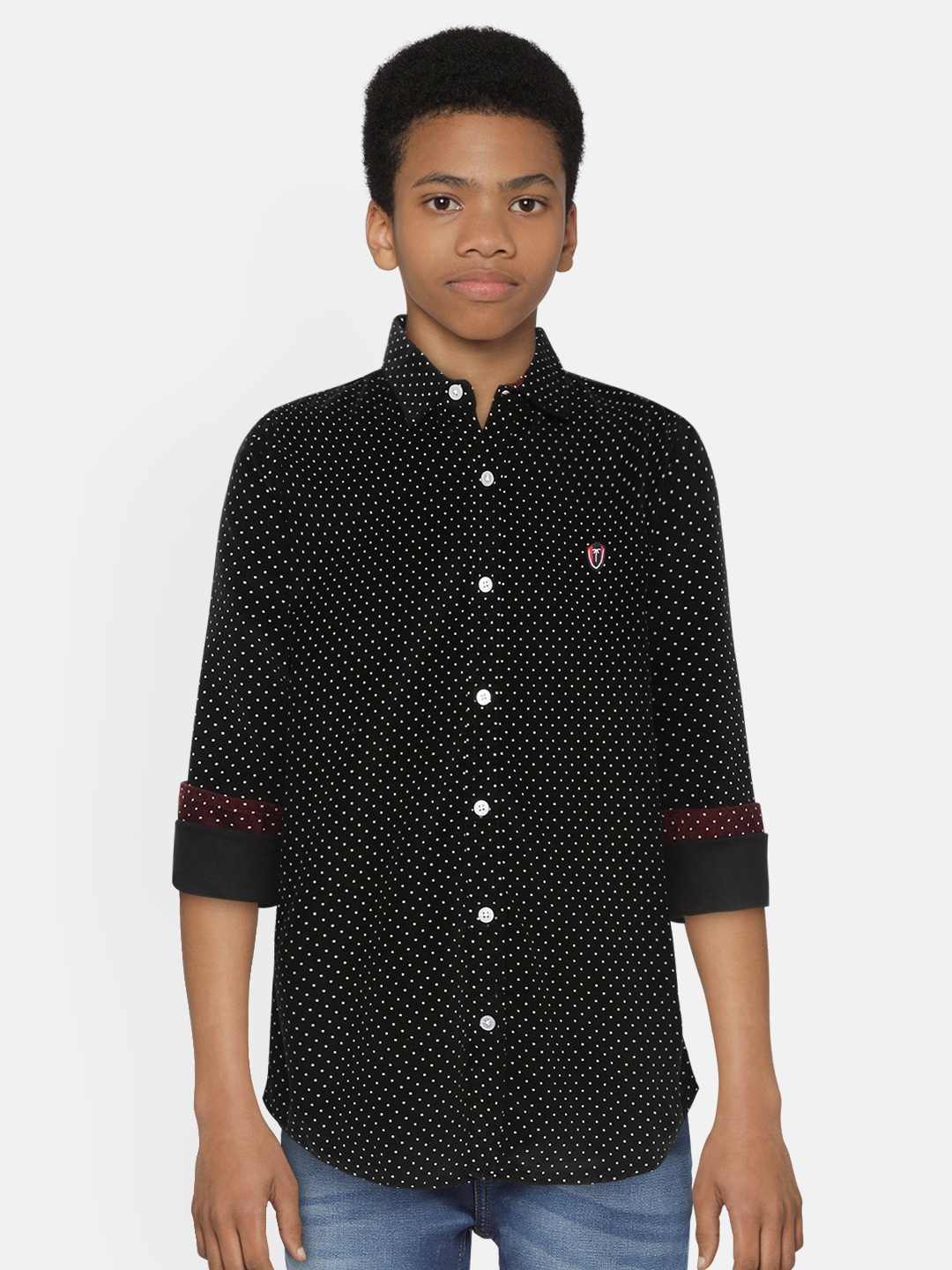 

Palm Tree Boys Black & White Regular Fit Polka Dot Print Corduroy Pure Cotton Casual Shirt