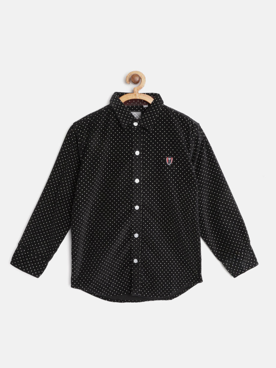 

Palm Tree Infant Boys Black Regular Fit Polka Dot Print Corduroy Pure Cotton Casual Shirt