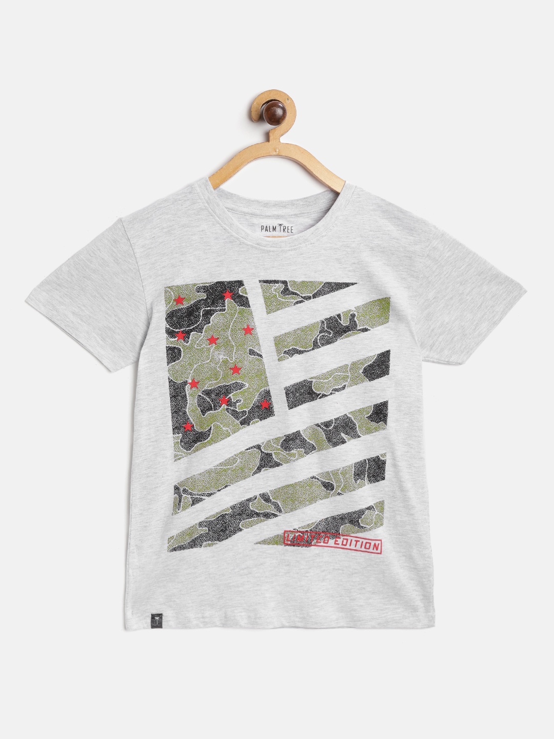 

Palm Tree Infant Boys Grey Melange Textured Camouflage Print Round Neck T-shirt