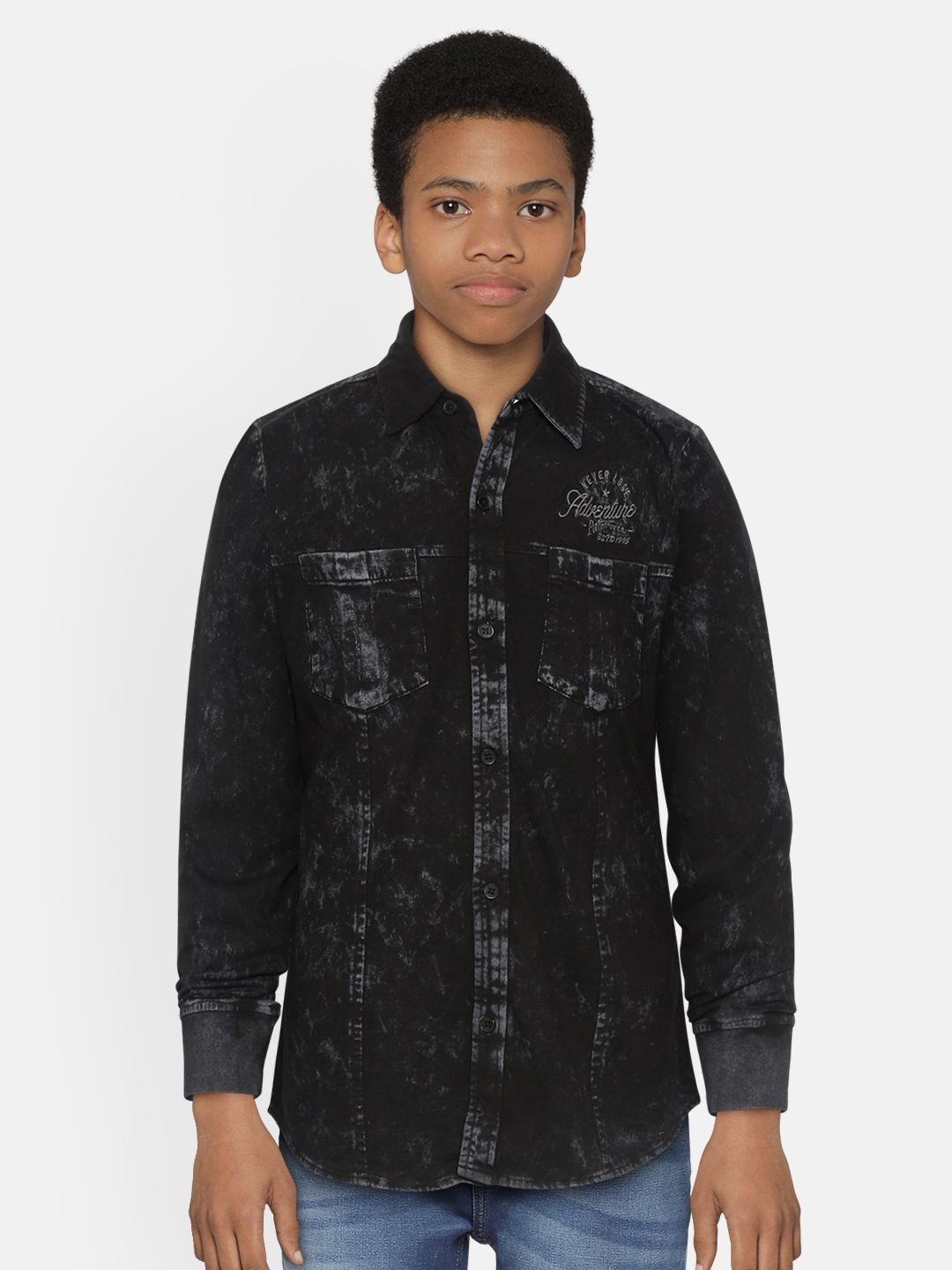 

Palm Tree Boys Black Regular Fit Dyed Knitted Pure Cotton Casual Shirt