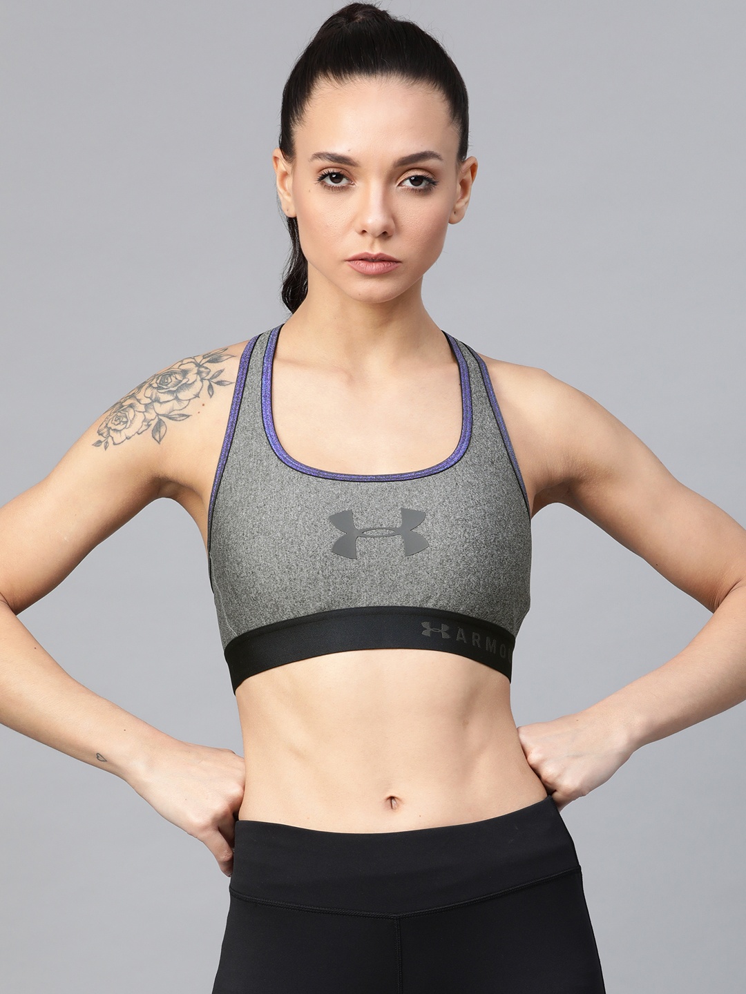 

UNDER ARMOUR Grey Solid Mid Crossback Sports Bra 1351997-002