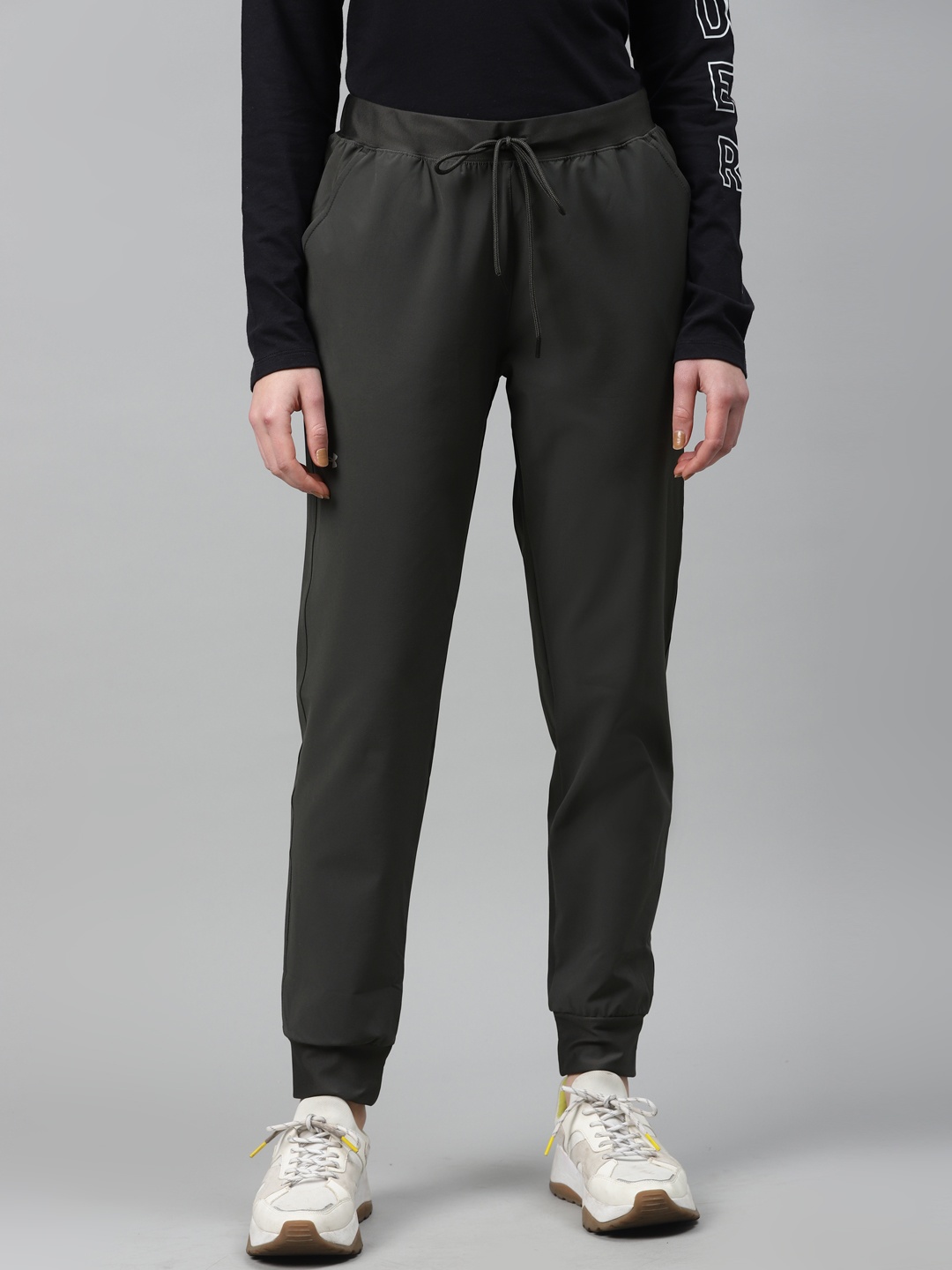 

UNDER ARMOUR Women Charcoal Grey Solid Sport Woven Joggers