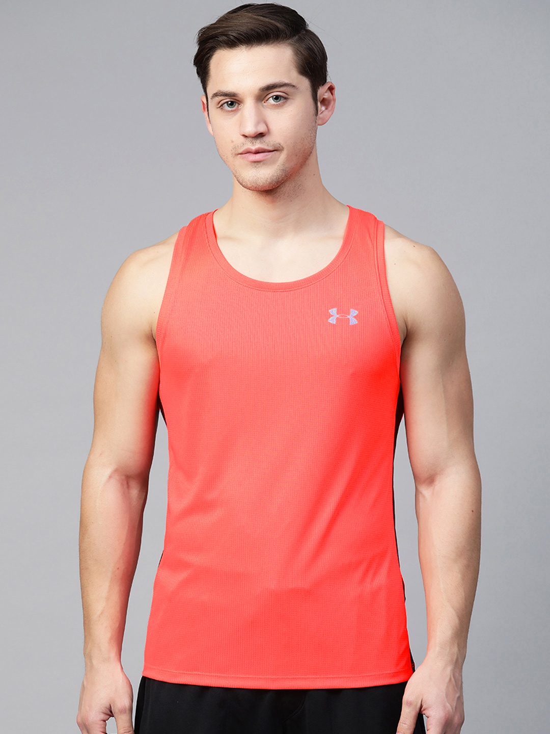 

UNDER ARMOUR Men Neon Pink Self Checked Speed Stride Singlet T-shirt