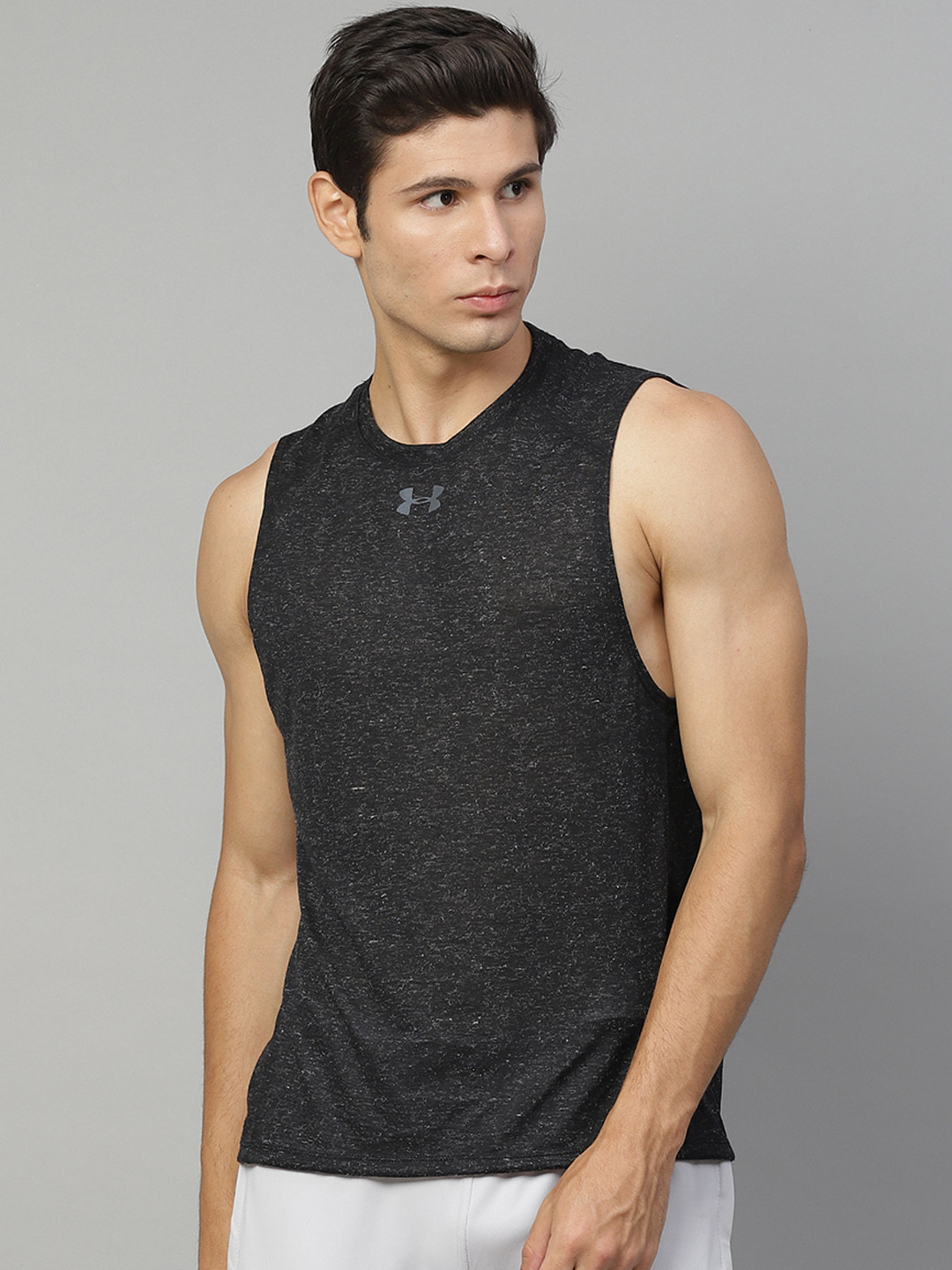 

UNDER ARMOUR Men Charcoal Grey Solid UA Breeze Sleeveless T-shirt