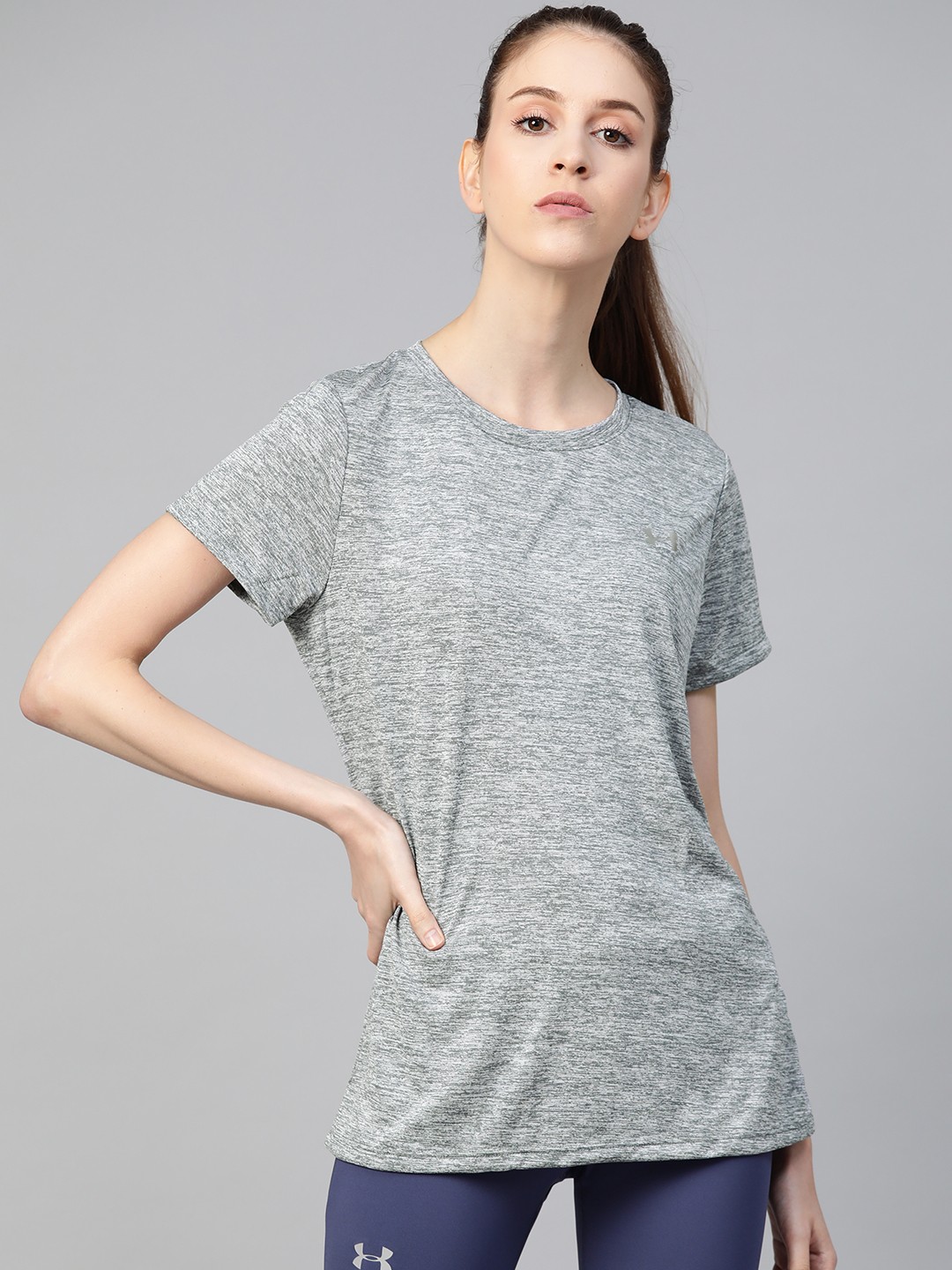 

UNDER ARMOUR Women Grey Melange Self-Design Tech Twist Training T-Shirt