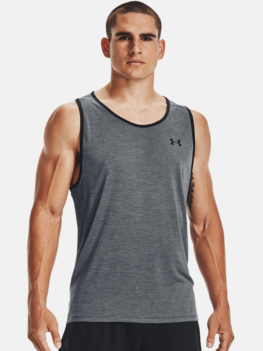 

UNDER ARMOUR Men Charcoal Grey Tech 2.0 Slim Fit Training Tank T-shirt