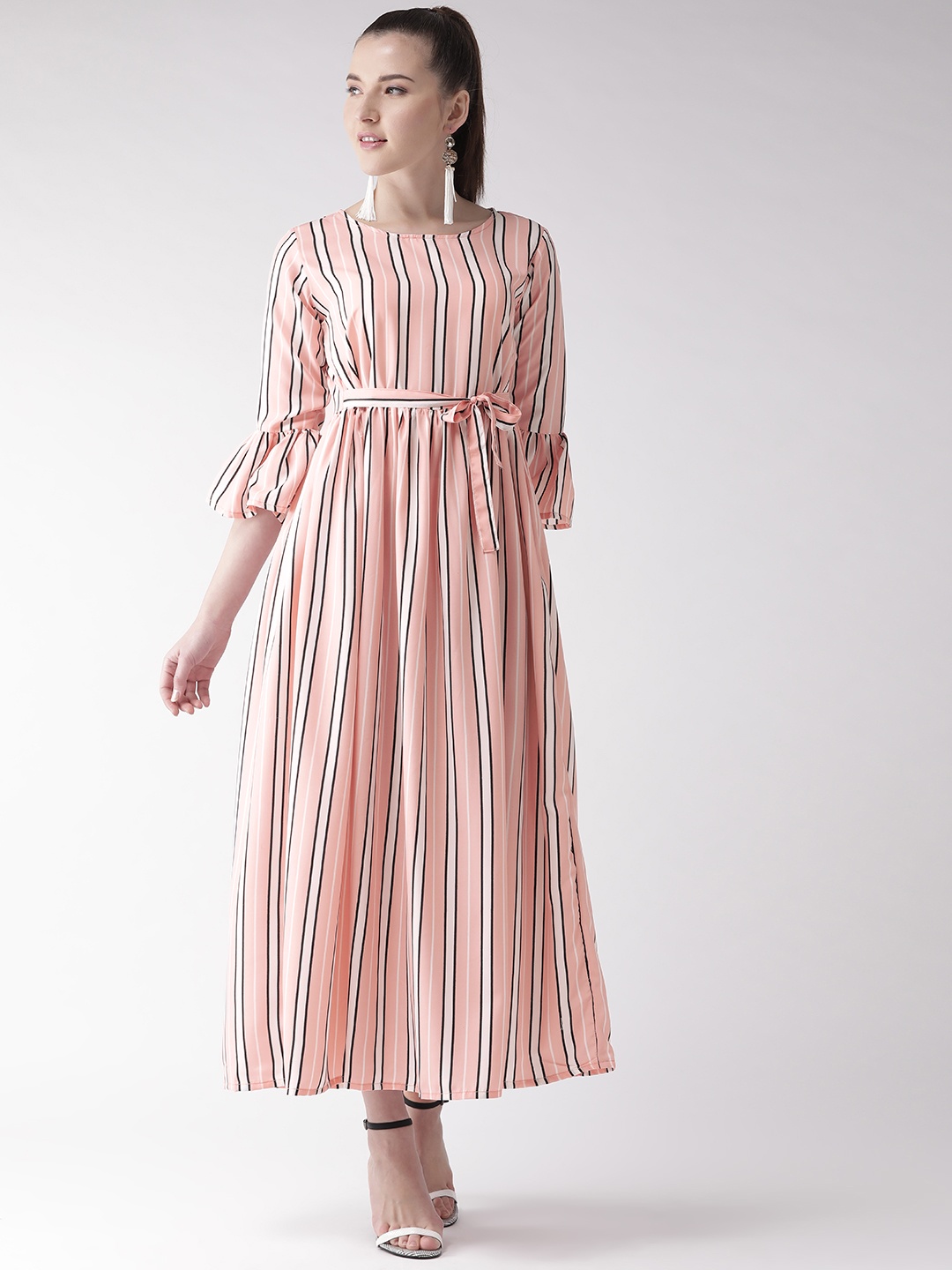 

U&F Women Pink & White Striped Maxi Dress