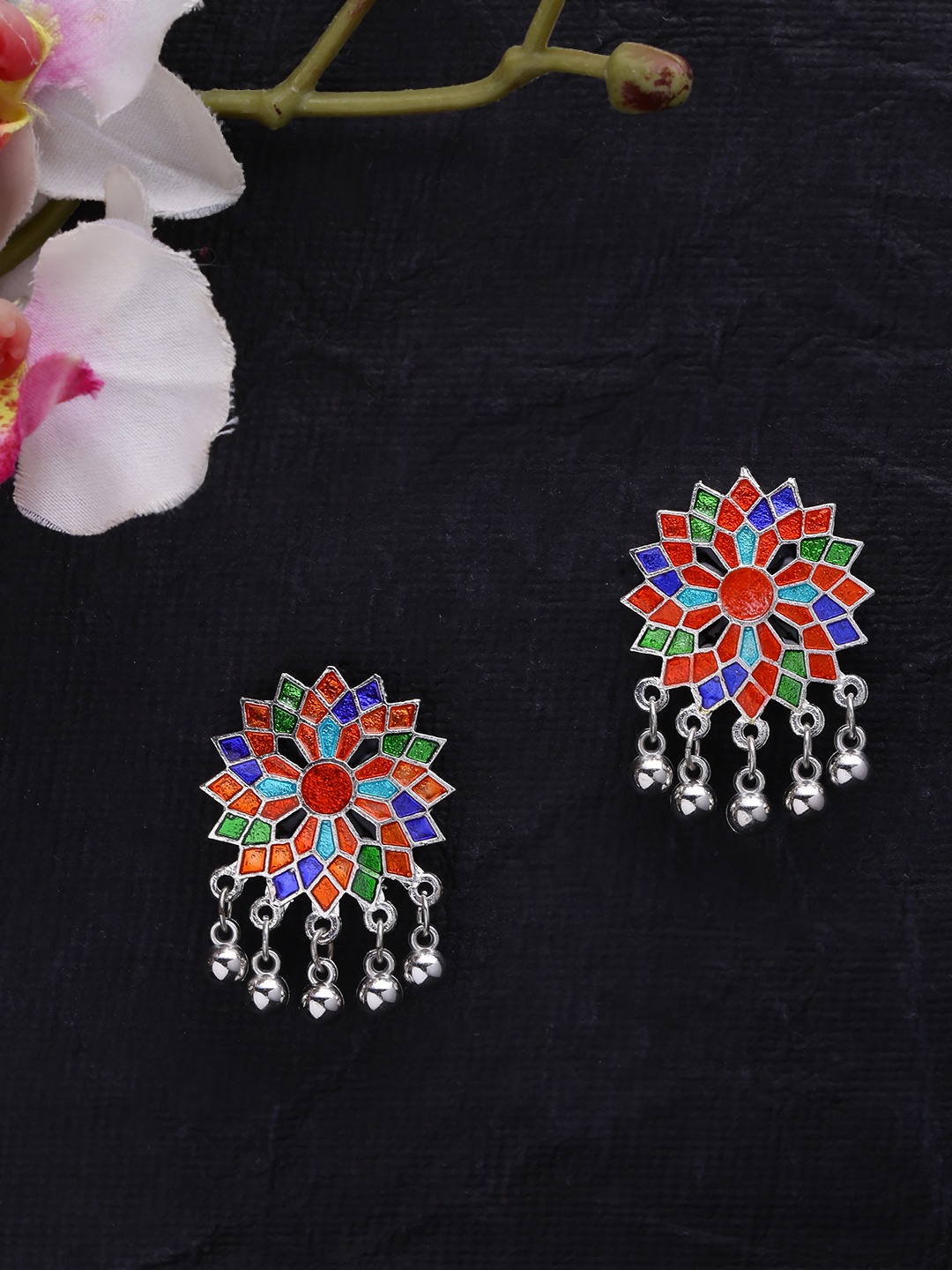

Fida Women Multicoloured Enamelled Floral Studs, Multi