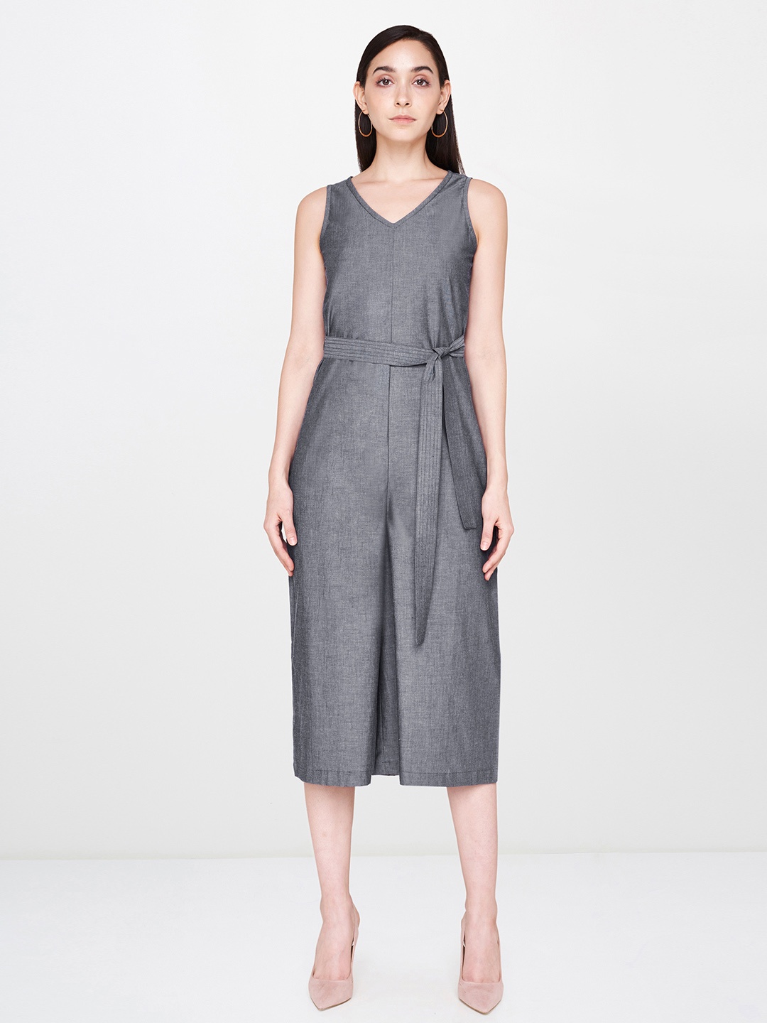 

AND Women Grey Solid Capri Jumpsuit