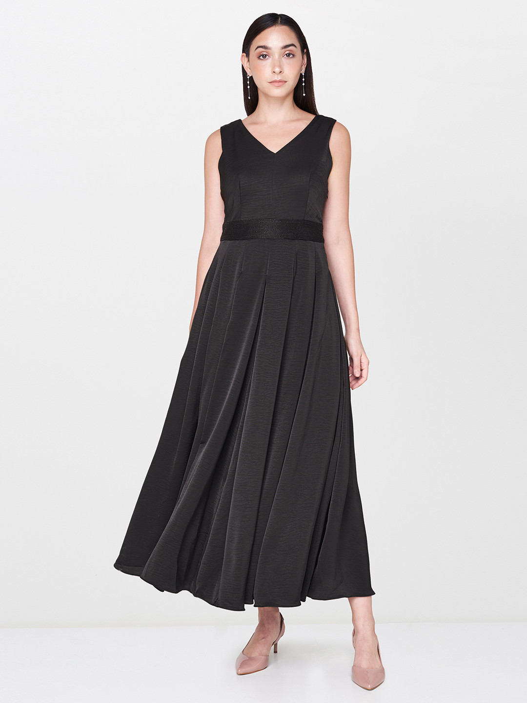 

AND Women Black Solid Maxi Dress with Embellished Detail
