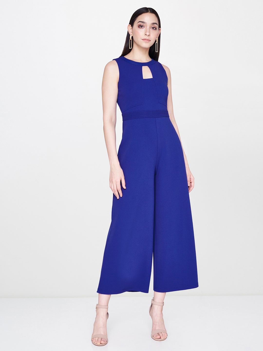 

AND Women Blue Solid Basic Jumpsuit