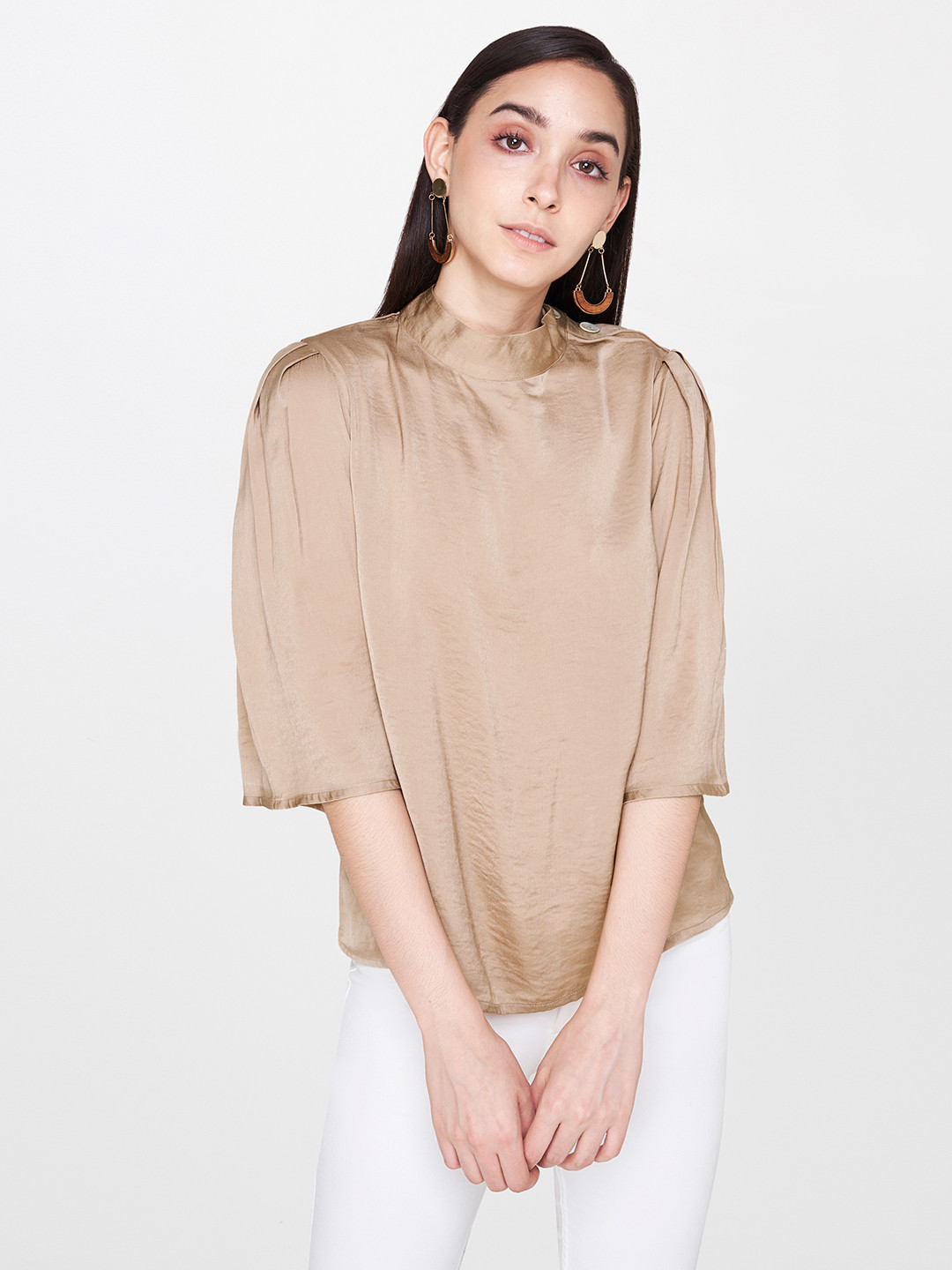 

AND Women Camel Brown Solid Top