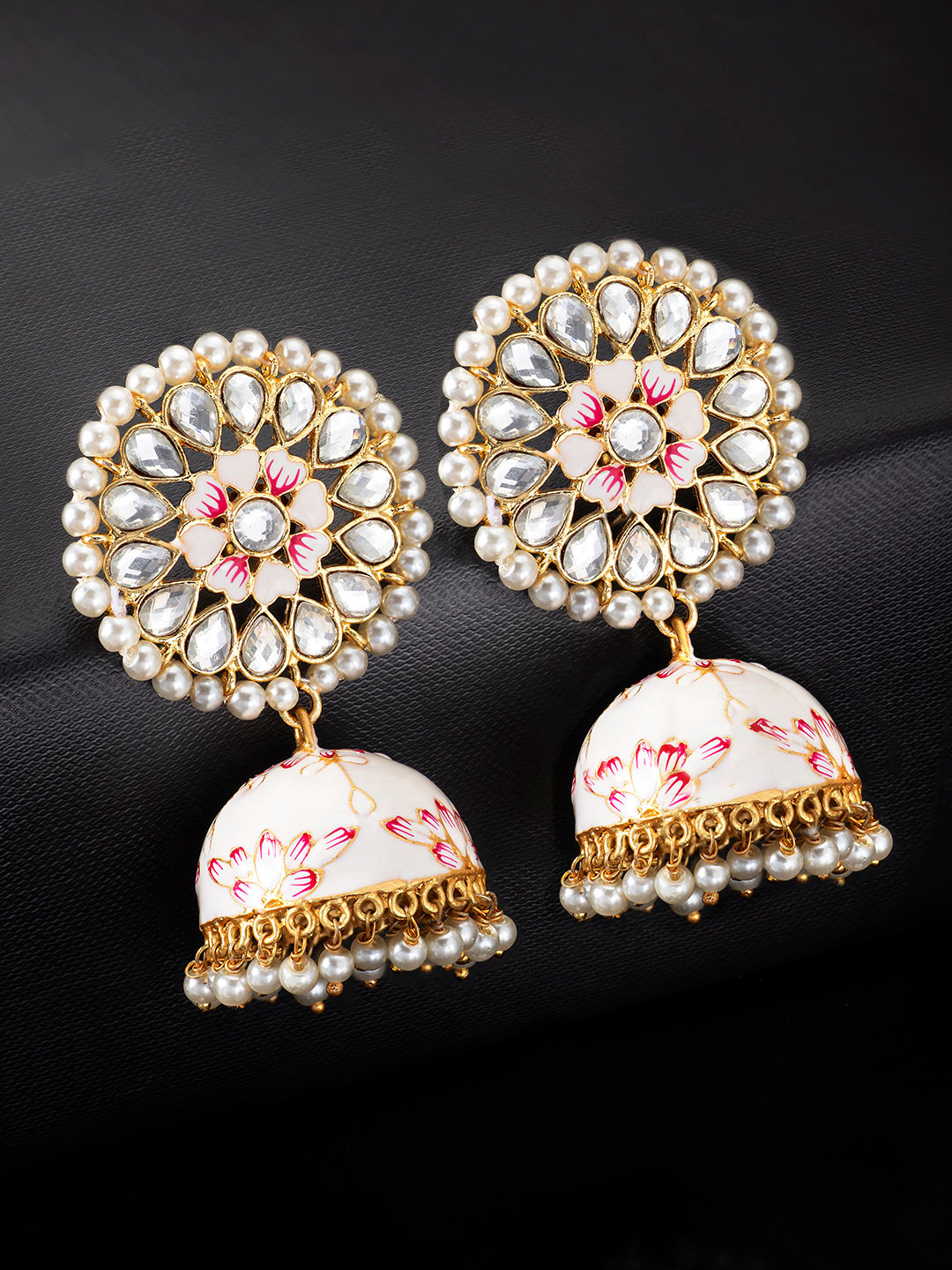 

Peora White & Gold-Toned Dome Shaped Jhumkas