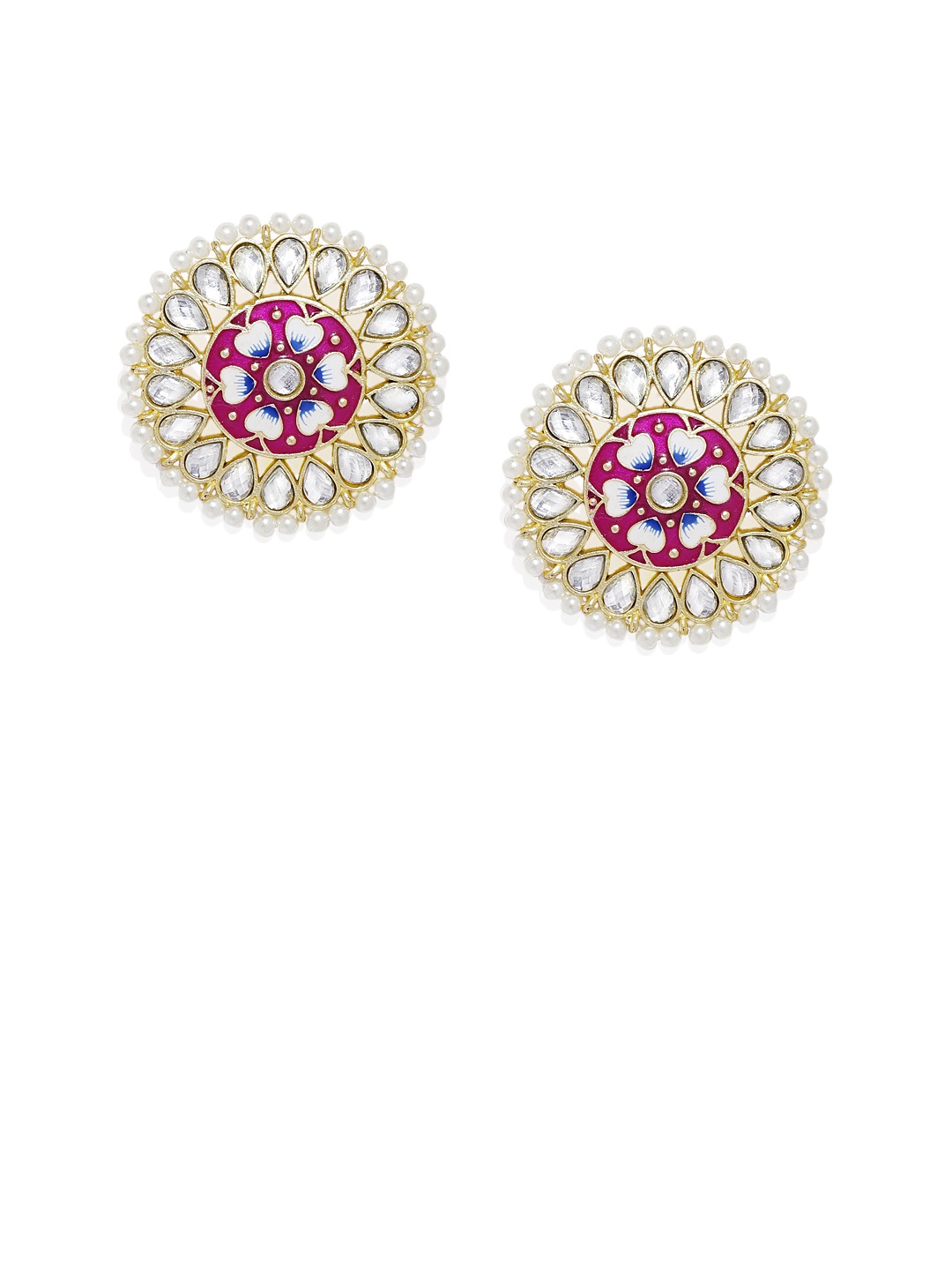

Peora Pink & Gold-Plated Kundan Studded Meenakari Studs