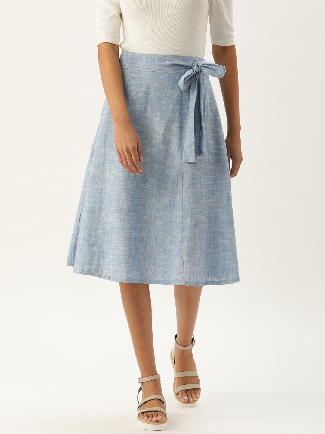 

AND Women Blue Solid Panelled A-Line Skirt