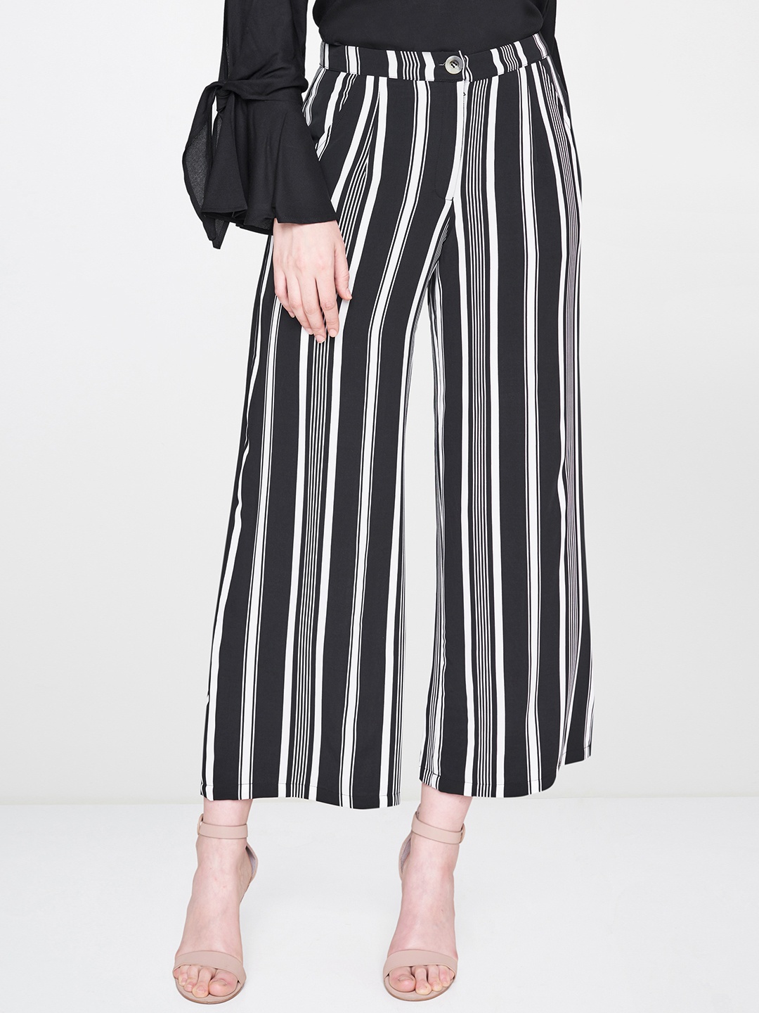 

AND Women Black & White Regular Fit Striped Culottes
