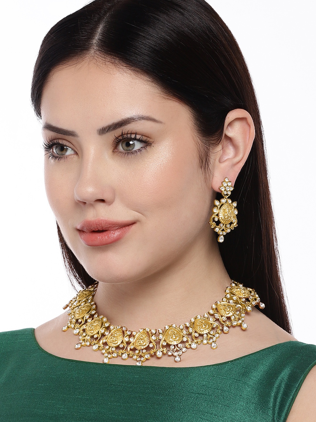 

Peora Gold Plated Women Temple Jewellery Necklace & Earrings Set