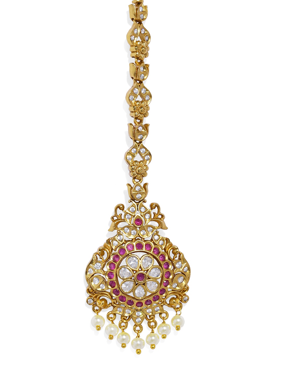 

Peora Women Pink Gold Plated Maang Tikka