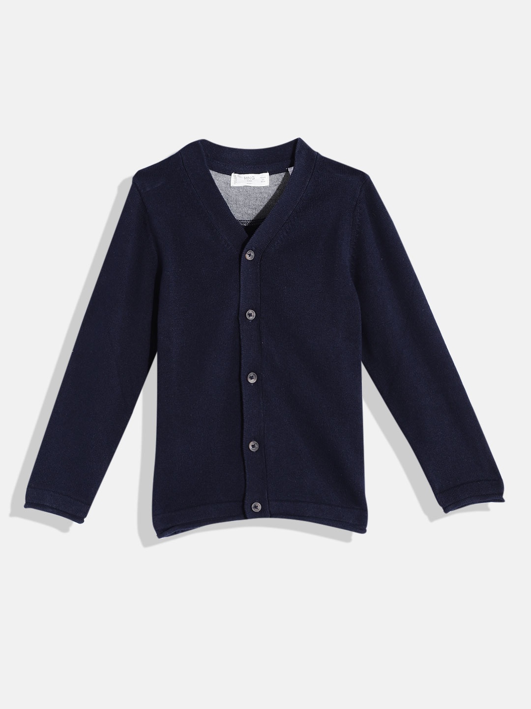 

Mango Kids Boys Navy Blue Solid Pure Cotton Cardigan