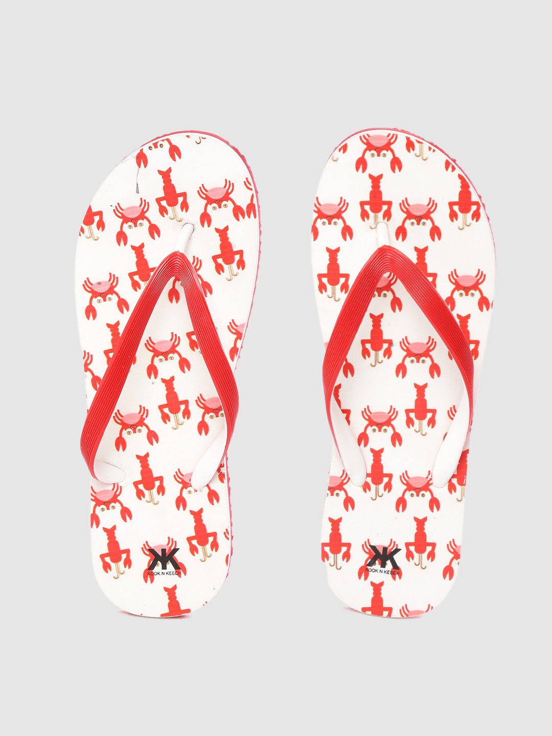 

Kook N Keech Women Red & White Crab & Lobster Print Thong Flip-Flops