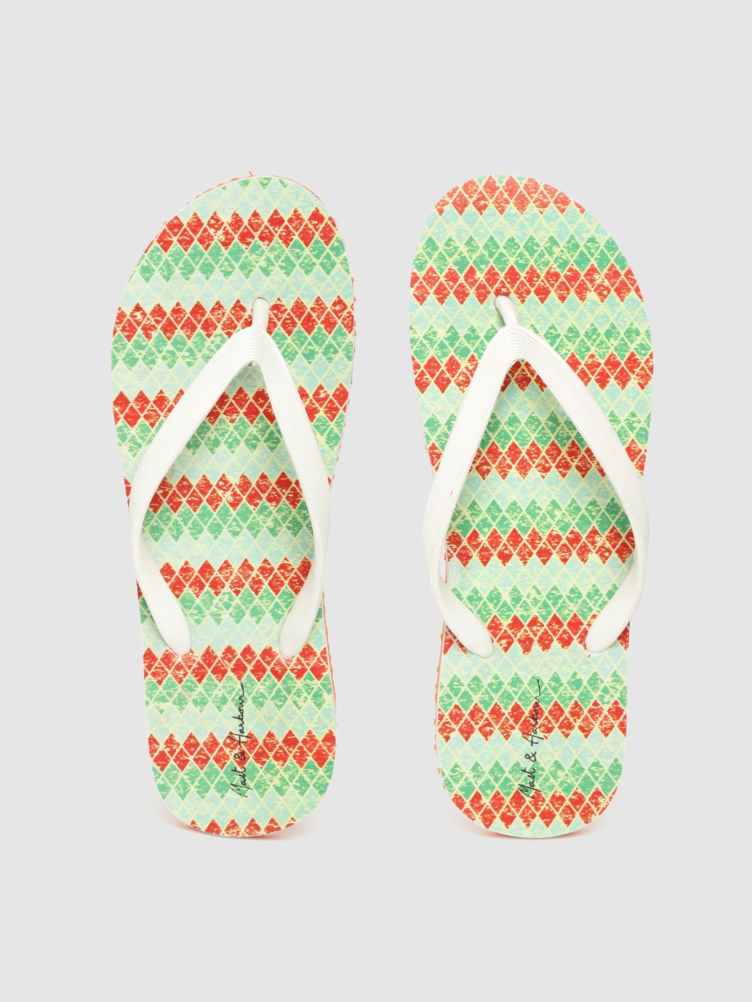 

Mast & Harbour Women White & Green Printed Thong Flip-Flops