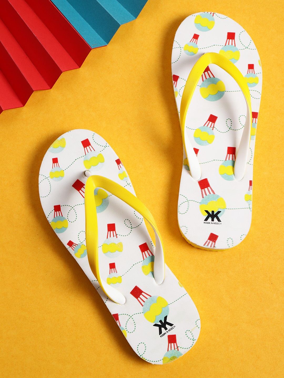 

Kook N Keech Women Yellow & White Printed Thong Flip-Flops