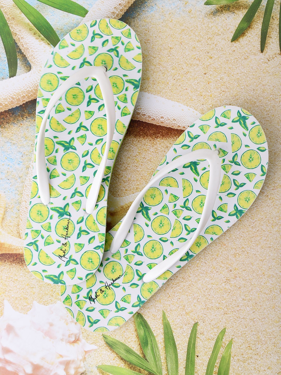 

Mast & Harbour Women White & Yellow Printed Thong Flip-Flops