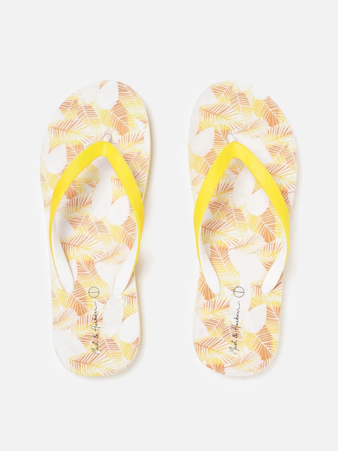 

Mast & Harbour Women Yellow & White Printed Thong Flip-Flops