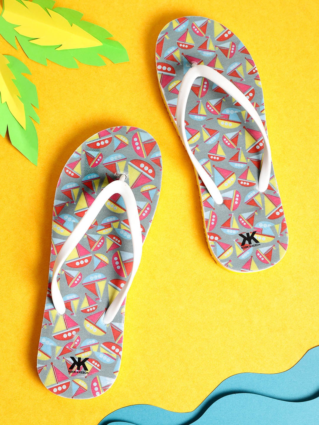 

Kook N Keech Women White & Charcoal Grey Printed Thong Flip-Flops