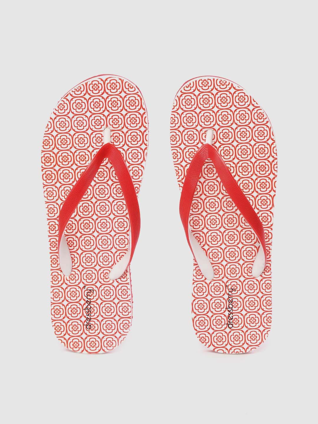 

DressBerry Women Red & White Floral Print Thong Flip-Flops
